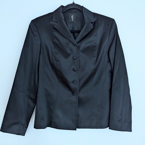 tJ Paris Women's Black Satin Suit Jacket Blazer Size 40 (US 8) Made in France - Picture 1 of 8